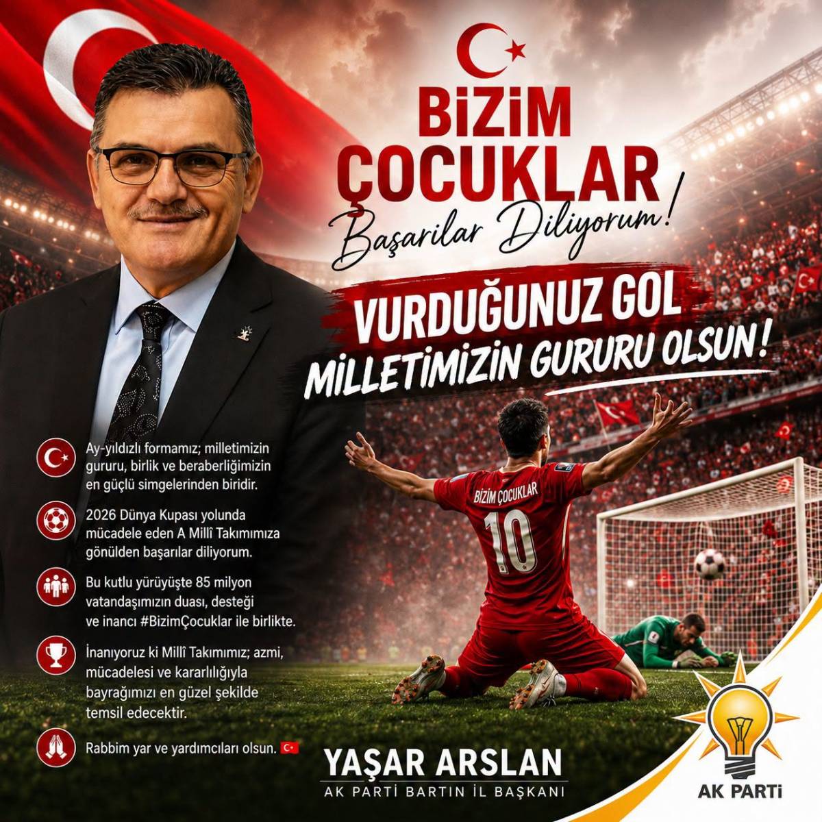 Arslan'dan A Milli Takıma Destek Mesajı